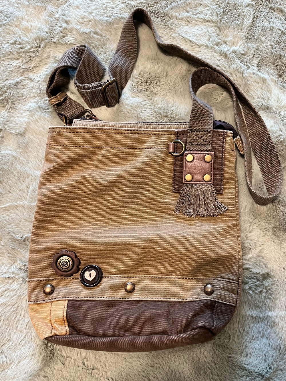 Chala Brown Canvas Crossbody with Interior Zipper Pocket